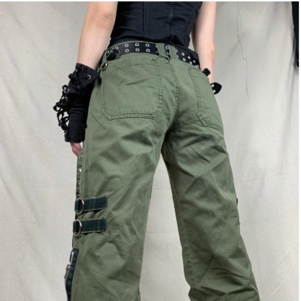 Club Exx Dolls Kill Green Cargo Raver Goth Punk Pants Size Large WOMENS RARE